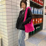 UAKISS  -  Students Sweet Casual Fluffy Shoulder Bag Y2k Aesthetic All Match Kawaii Handbags Japanese Grunge Cute Crossbody Bags for Women