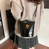 UAKISS  -   Small PU Leather Bucket Crossbody Bags for Women 2024 Winter Y2K Trend Female Fashion Females Shoulder Bag Handbags