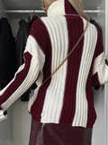 UAKISS  -  Striped Patchwork Loose Simple Sweaters, Women Autumn Winter Long Sleeve Fashion Tops, 2024 Turtleneck Casual Ladies Pullovers