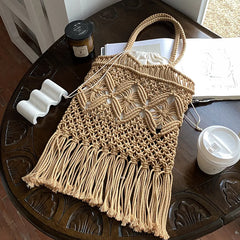 UAKISS  -  Casual Tassel Straw Shoulder Bag Female Handmade Woven Crossbody Bag Bohemian Kintted Lady Handbag Beach Bag Flap Bag sac