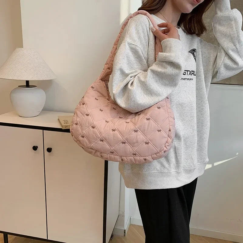 Uakiss Pink Womens Shoulder Bag Bow Cute Y2k Luxury Designer Sweet Crossbody Bag Lightweight Exquisite Commuter Female Handbag