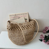 UAKISS  -  Women Straw Weaving Bucket Bag Summer Vintage Woven Crossbody Bag  High Quality Beach Tote Bag Hand-Woven Flap Small Handbag