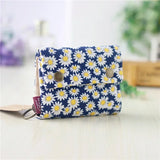 UAKISS  -  Retro Floral Solid Color Card Coin Purse Short Canvas Durable Small Aesthetic Coin Purse Card Wallet Portable Travel Wallet