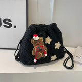 UAKISS  -  All Match Cartoon Bear Sweet Fluffy Backpack Y2k Aesthetic Vintage Star Backpacks Women Students Drawstring Kawaii Schoolbags