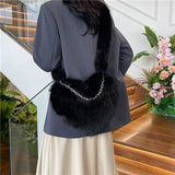 UAKISS  -   Soft Faux Fur Crossbody Bags for Women 2024 Y2K Winter Designer Korean Fashion Handbags Trend Chain Warm Shoulder Bag