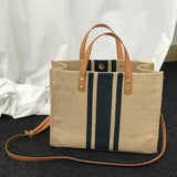 UAKISS  -  Tote Bag Woman Canvas Large Shoulder Crossbody Female Handbag Striped Thick Aesthetic Big Shopping Casual Fashion Bag university