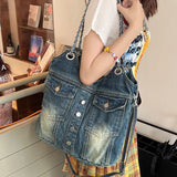 UAKISS  -   Vintage Washed Denim handbags for women bag Fashion chian Shoulder bags Female Simple Large capacity Student ladies big Totes