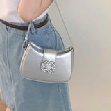 UAKISS  - Silver Elegant Womens Handbag Casual Pu Leather Luxury Designer Korean Fashion Shoulder Bag Advanced Square New Armpit Bag