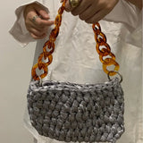 UAKISS  -  Acrylic Hand-woven Handbags Summer Woven Tote Bag Simple Texture Dinner Party Handmade Casual Elegant Fashion Portable Evening