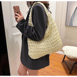 UAKISS  -  Brand Designer Wool Weave Women's Shoulder Bag Casual Crossbody Bag Large Bucket Handbag