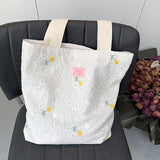 UAKISS  -  Embroidery Flower Women's Canvas Shoulder Bag Hollow Out Floral Ladies Tote Handbags Simple Large Capacity Female Shopping Bags